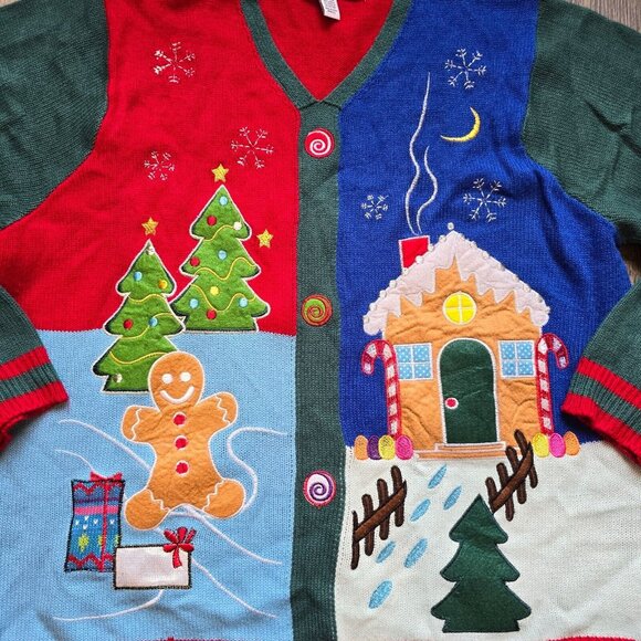 Jolly Sweaters Christmas Extra Large Holiday Winter Gingerbread Man house Xmas - Picture 6 of 15